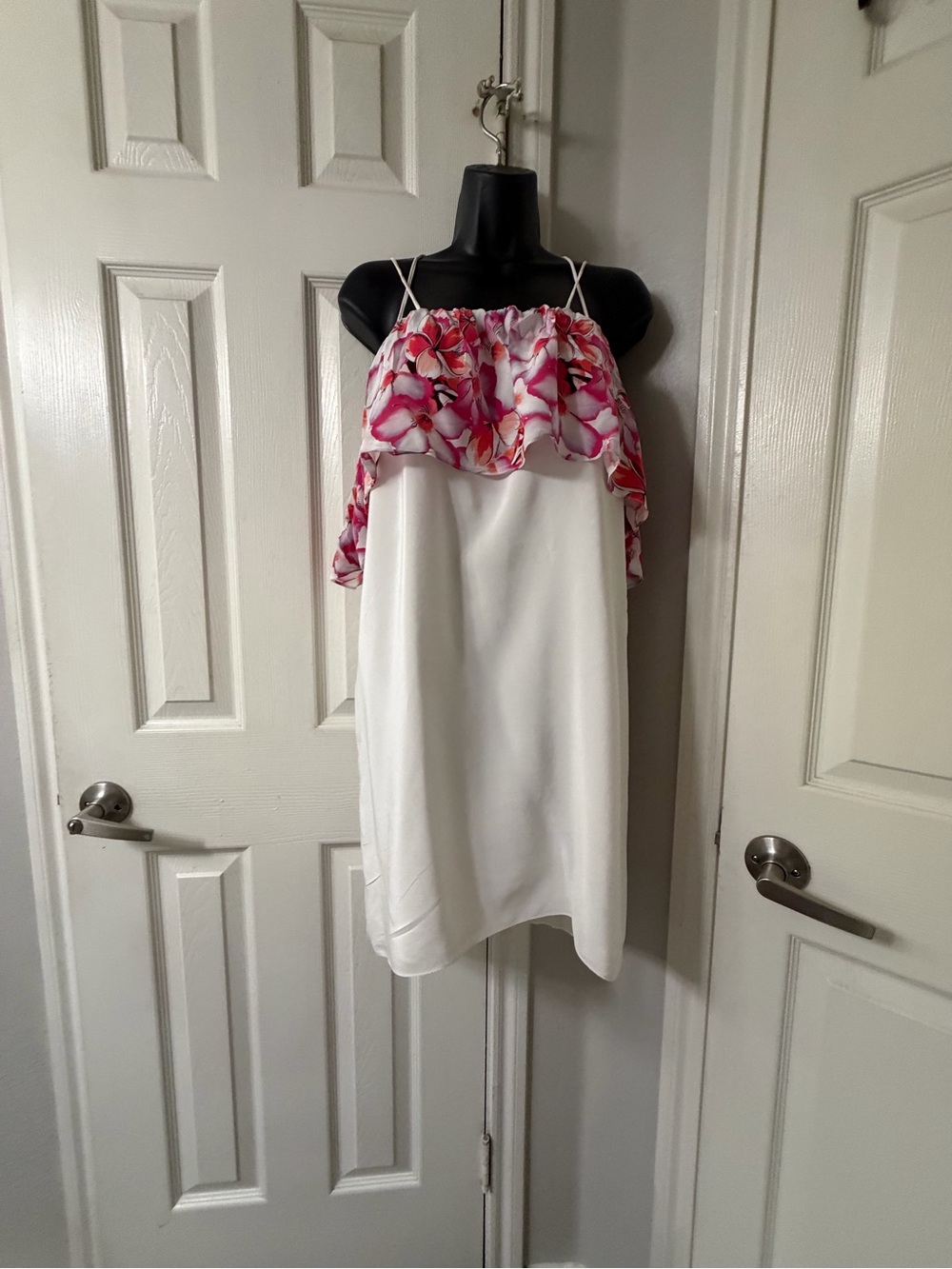 Amanda Uprichard Leo 100% Silk Shift Dress Hibiscus Floral White Size L